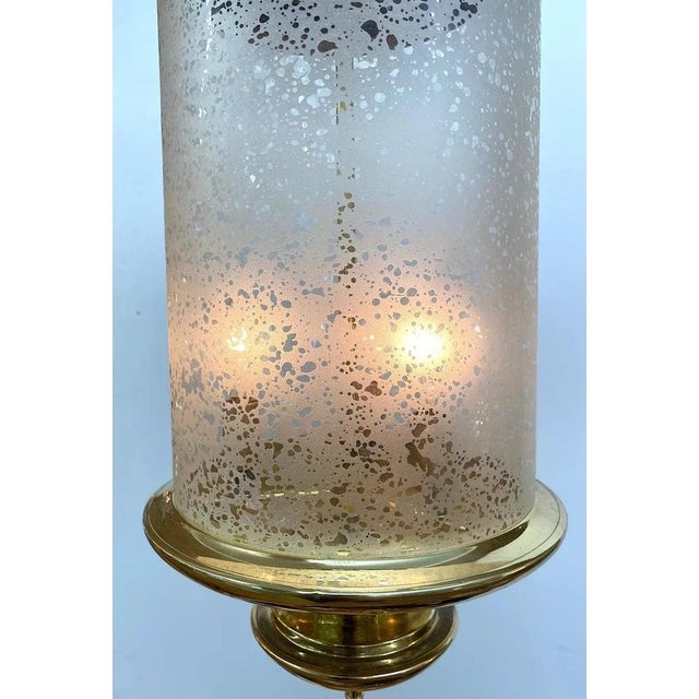 Italian 1950s Brass Lantern With Acid Etched Blown Glass Shade For Sale - Image 4 of 12