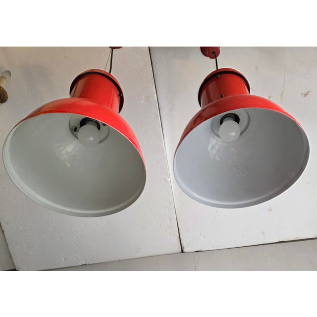 Metal Red Metal Pendant Lamps from Fontana Arte, 1970s, Set of 2 For Sale - Image 7 of 8