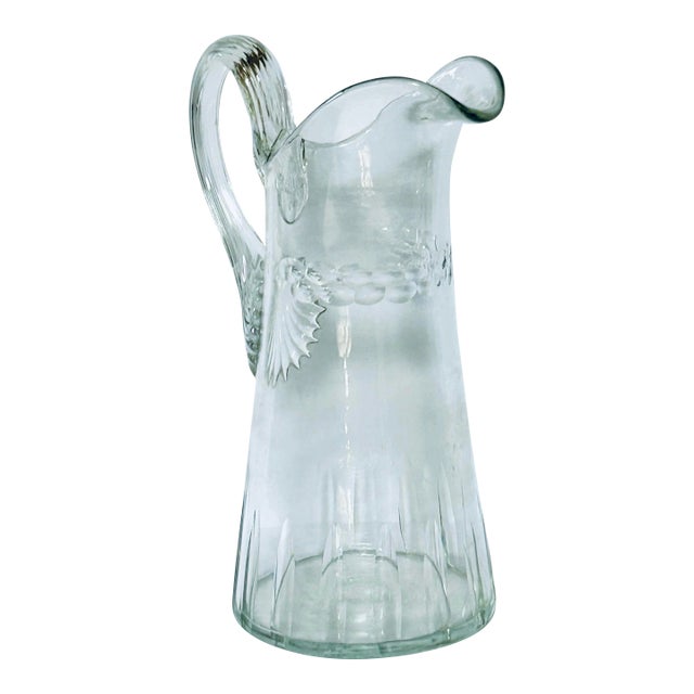 Mid Century Blown/Cut Glass Serving Pitcher For Sale