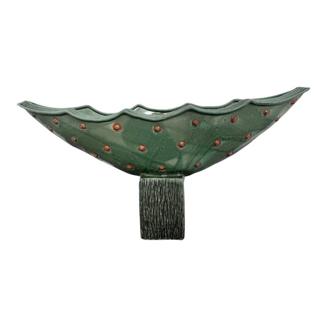 Late 20th Century Seafoam Turquoise Ceramic Vessel on Plinth For Sale