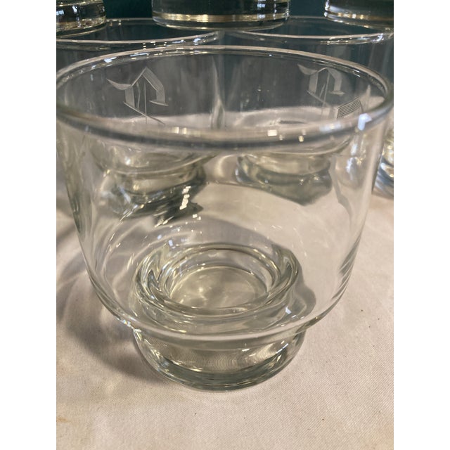 Mid-Century Modern Vintage "S" Etched Double Old Fashioned Glasses- Set of 8 For Sale - Image 3 of 8