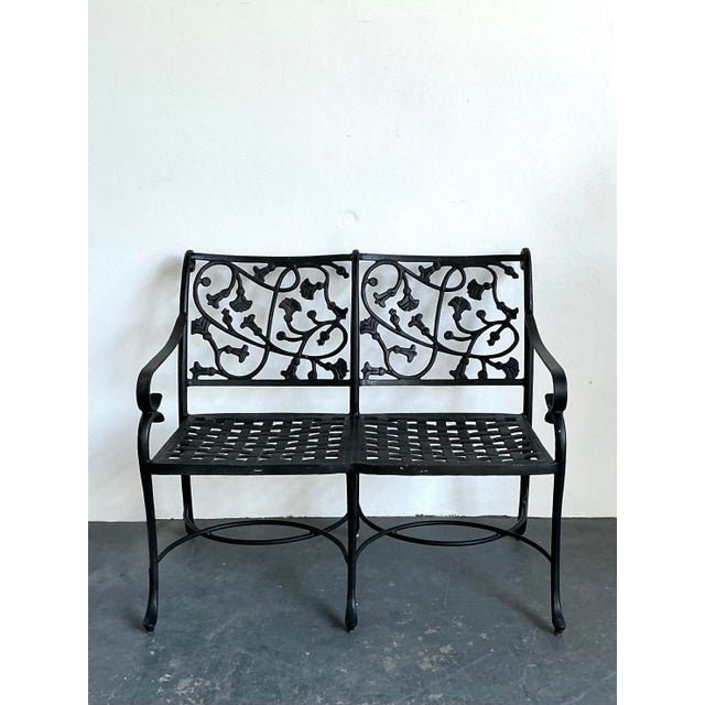Metal Vintage Wrought Iron Ivy Bench For Sale - Image 7 of 12
