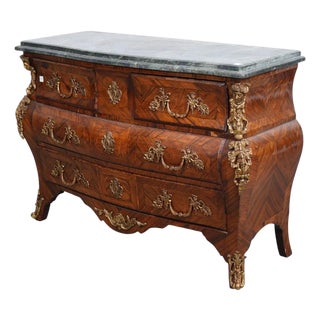 Antique French Commode, With Parquetry Inlay, Heavy Gilt Mounts, For Sale