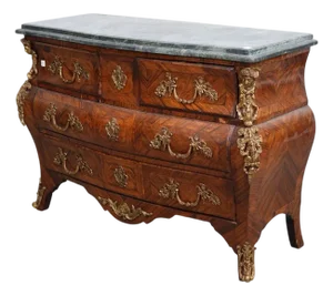 Antique French Commode, With Parquetry Inlay, Heavy Gilt Mounts,