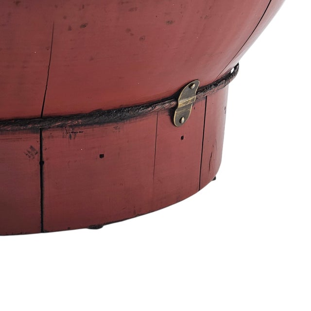 Red Chinese Red Lacquer Rice Bucket Decorative Storage Container 13" For Sale - Image 8 of 15