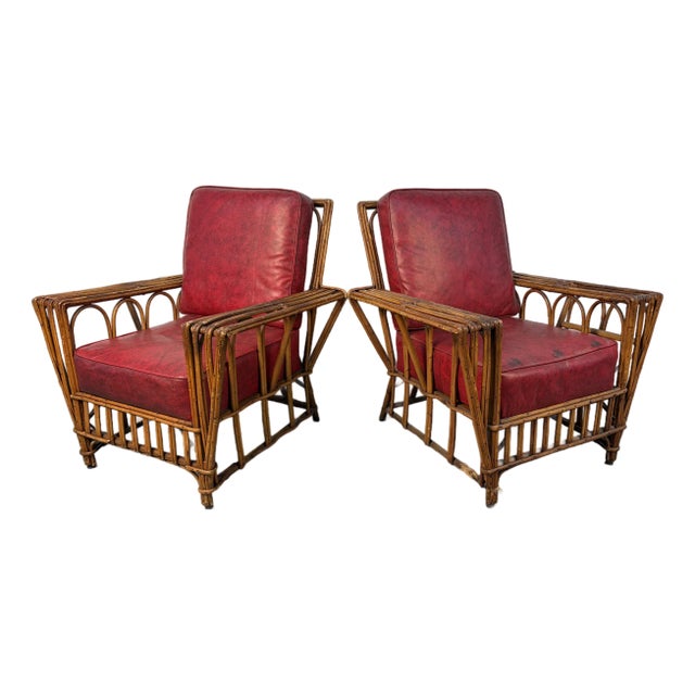 Vintage Art Deco Split-Reed Wicker Lounge Chairs For Sale