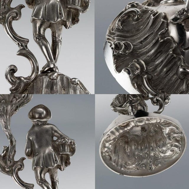 19th Century Victorian English Solid Silver Figural Comports from Charles Thomas Fox & George Fox, 1850s, Set of 2 For Sale - Image 3 of 15