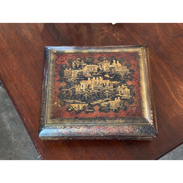 19th Century 19th Century Chinoiserie Painted Lacquer Box With Figural and Floral Decoration For Sale - Image 5 of 8