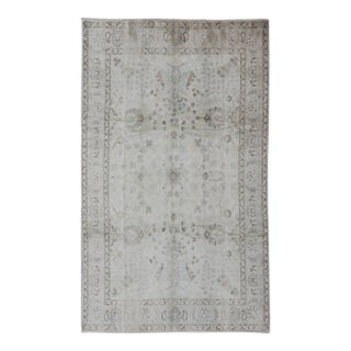 Neutral Vintage Turkish Oushak Rug With Floral Design and Medallions For Sale