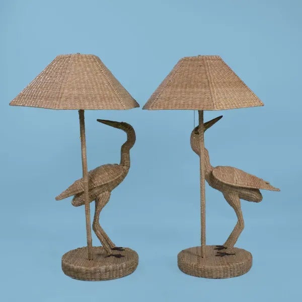 Boho Chic Large Crane Table Lamps - A Pair For Sale - Image 3 of 9