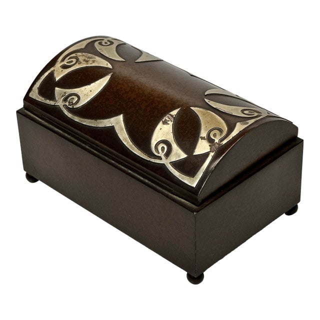 Heintz Art Metal Shop Cigarette Box 4106 Domed Sterling on Bronze Arts & Crafts For Sale
