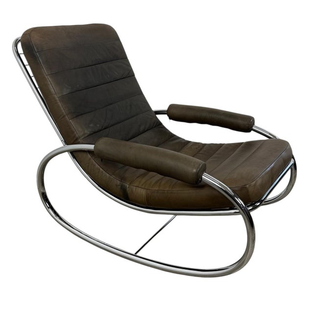 Vintage Bauhaus Leather and Chrome Rocking Lounge Chair, 1980s For Sale - Image 9 of 9