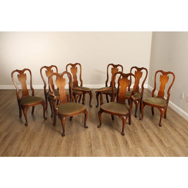 High Quality Vintage Set of Eight Custom Upholstered Carved Mahogany Dining Chairs
