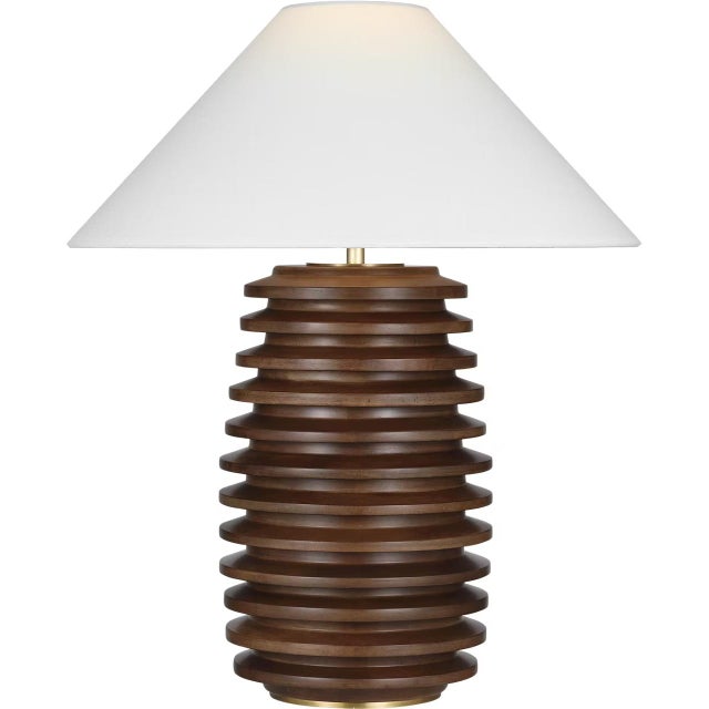 Modern Kelly Wearstler by Visual Comfort Signature Crenelle 27" Stacked Table Lamp in Burnished Birch with Linen Shade For Sale - Image 3 of 3