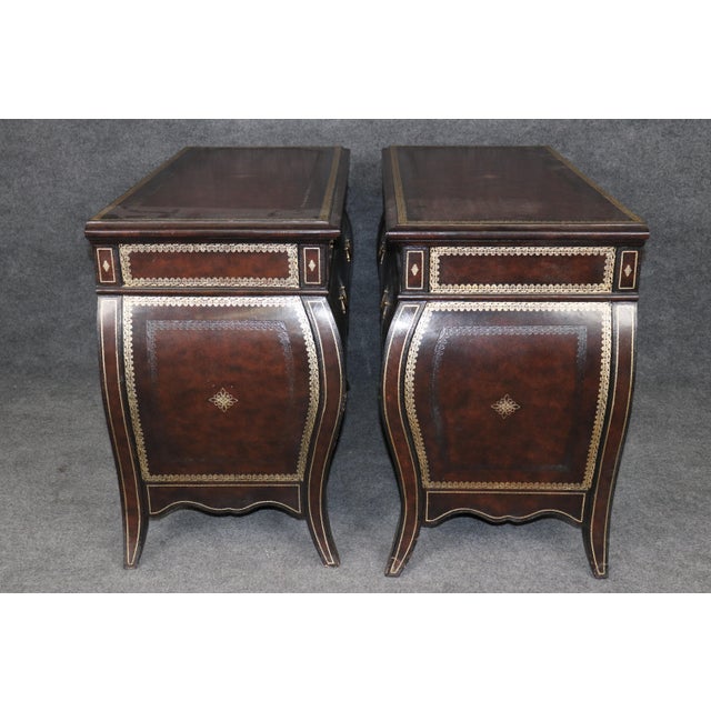 Maitland - Smith Pair Leather Wrapped and Embossed Maitland Smith Commodes For Sale - Image 4 of 14