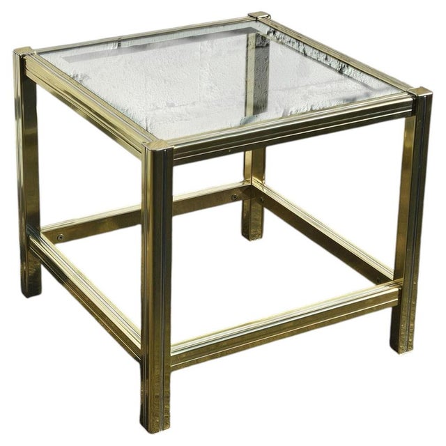 Metal Vintage French Golden Glass and Brass Side Table, 1970s For Sale - Image 7 of 14