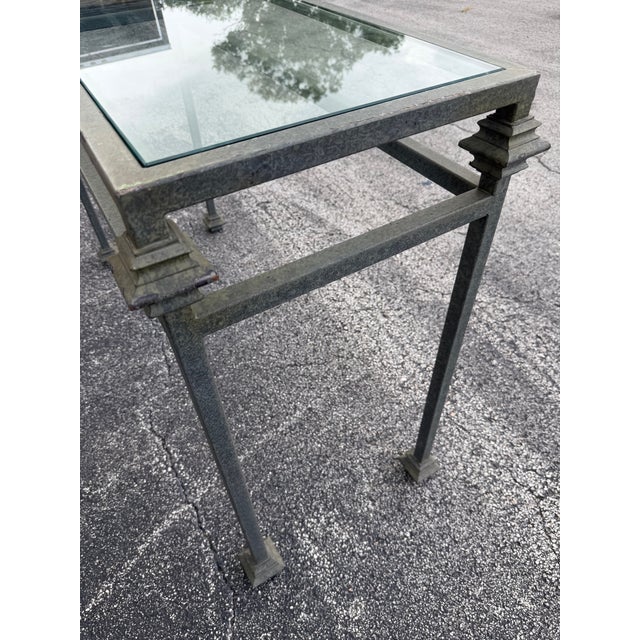 Vintage Mid-Century Brutalist Wrought Iron and Glass Console Table For Sale In West Palm - Image 6 of 8
