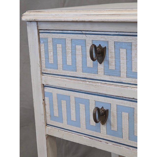 Vintage Mahogany Nightstands With Handpainted Greek Key Motif - A Pair For Sale In Denver - Image 6 of 15