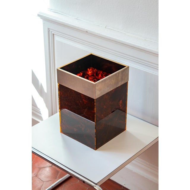 Vintage Tortoiseshell Acrylic Gass and Brass Basket from Christian Dior Home, France, 1970s For Sale - Image 12 of 13
