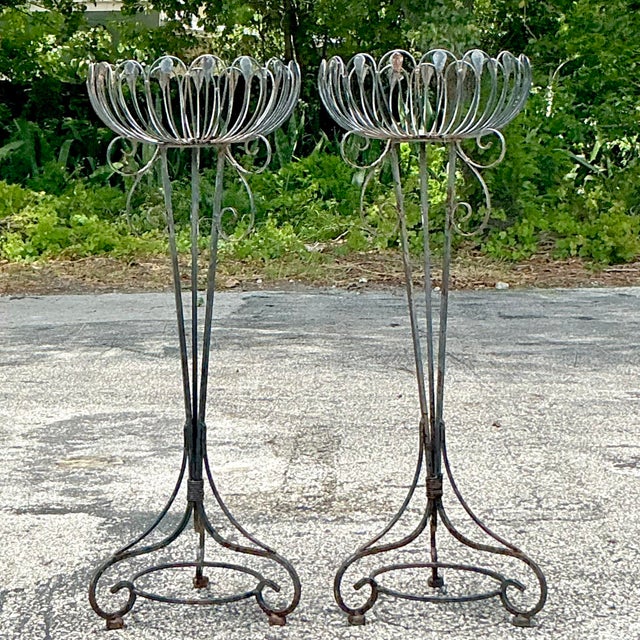 Mid 20th Century Vintage Mis-Century Modern Wrought Iron Plant Stands - a Pair For Sale - Image 5 of 7