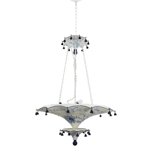 Vintage Two Tiers Upside Down Umbrella Ceiling Chandelier With Bells, White/ Blue in Arabasic Design Style For Sale - Image 4 of 10