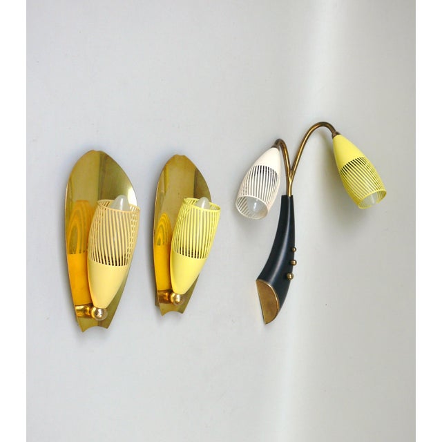 Brass, Yellow, Beige and Black Wall Lamp Set from Gebrüder Cosack, 1950s, Set of 8 For Sale - Image 4 of 18