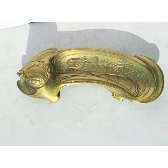 Bronze pen and ink desk tray, French Art Nouveau Hallmarked to the underside Depose and trademark Carpe Diem. High-style...