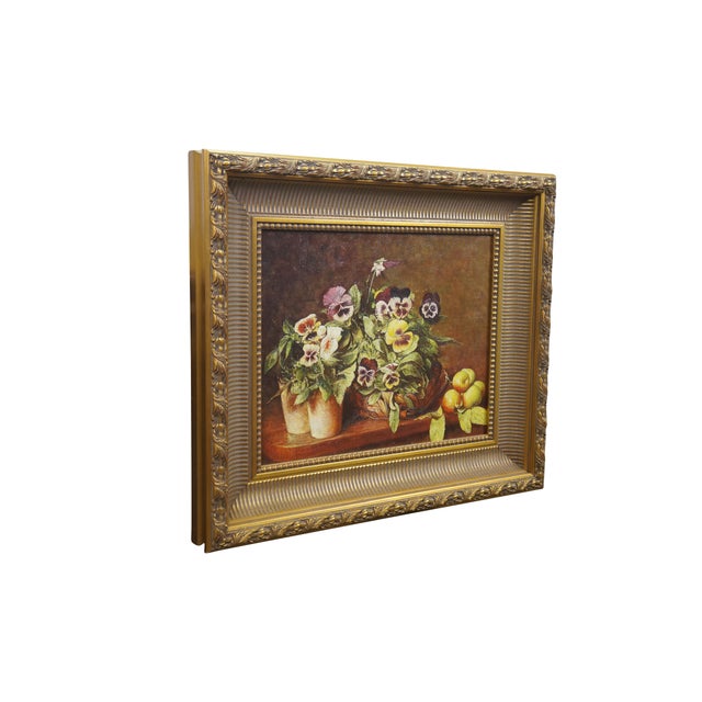 Realism 20th Century Still Life With Pansies Oil Painting After Henri Fantin-Latour 29" For Sale - Image 3 of 10