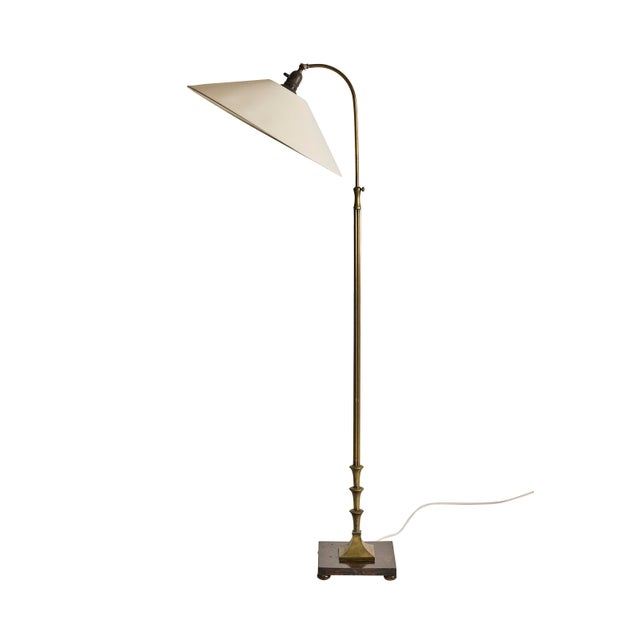 Wood Swedish Modern Height-Adjustable Brass Floor Lamp with Wooden Base, Sweden, 1930s-1940s For Sale - Image 7 of 7
