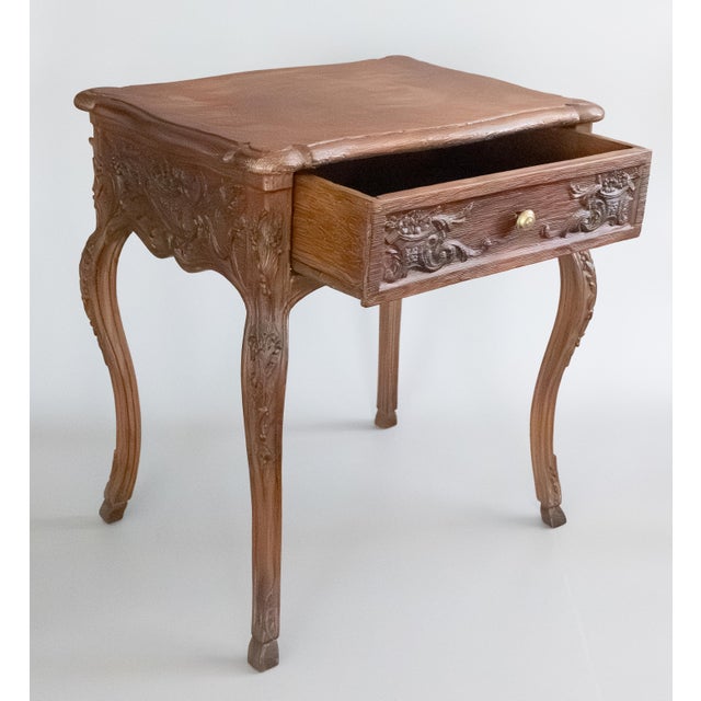 French 19th Century French Carved Oak Side Table With Drawer For Sale - Image 3 of 12