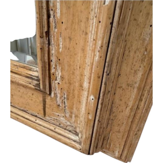 Large Rectangular Stripped Oak Worm Wood Thick Framed Farmhouse Style Beveled Wall Mirror For Sale - Image 11 of 13