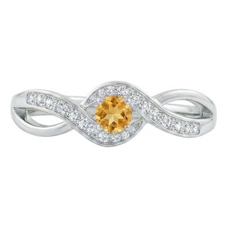 925 Sterling Silver Citrine Infinity Style Ring • Delicate Twist Band Ring for Women Us 7 For Sale