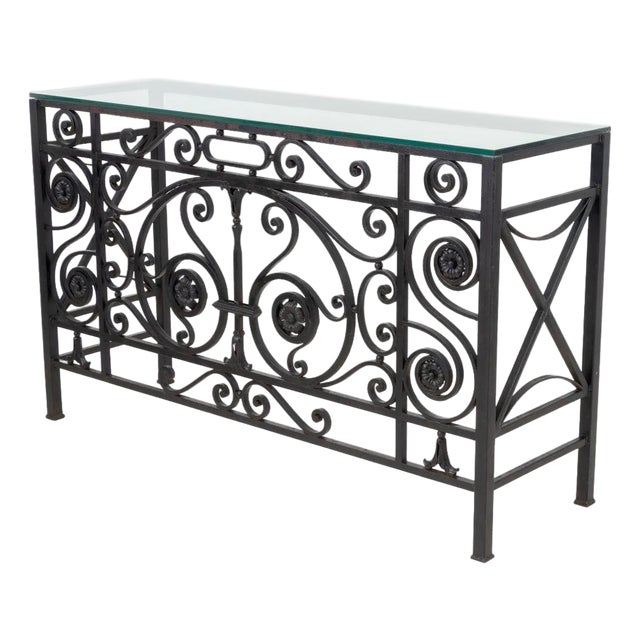Glass Top Wrought Iron Console Table For Sale
