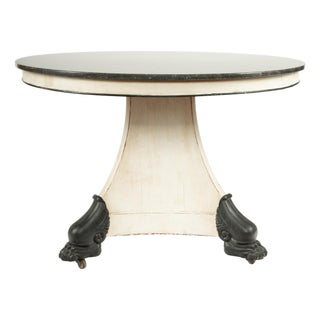The Lion’s Foot Table: 19th C Center Table w/ Marble Top and Iron Lion Paw Feet For Sale