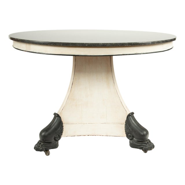 The Lion’s Foot Table: 19th C Center Table w/ Marble Top and Iron Lion Paw Feet For Sale