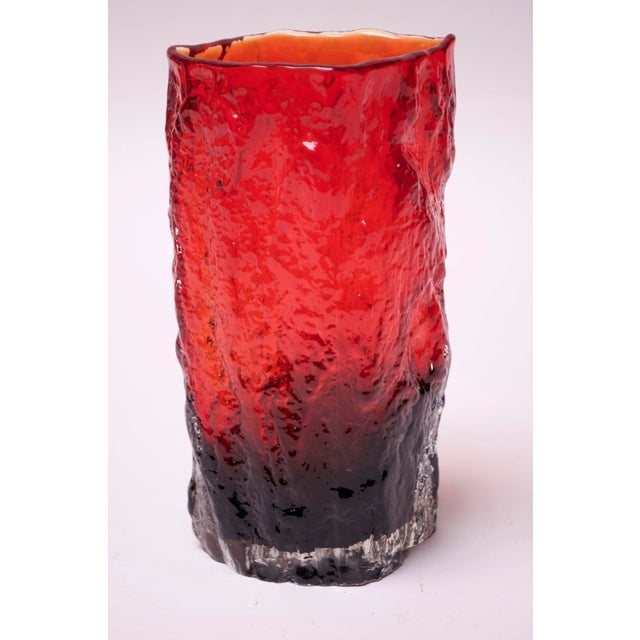MidCentury Modern Blown Glass Red Vase With 'Bark' Texture Chairish