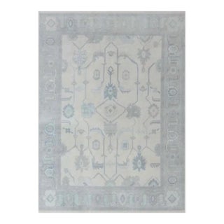 Modern Handknotted Oushak Rug in Dove Grey & Sky Blue, 10' x 14' For Sale