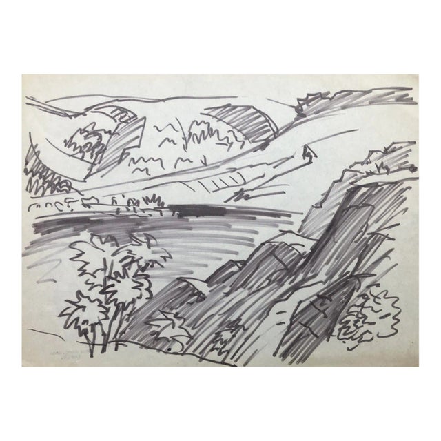 1950s Henry Gasser Landscape Drawing For Sale