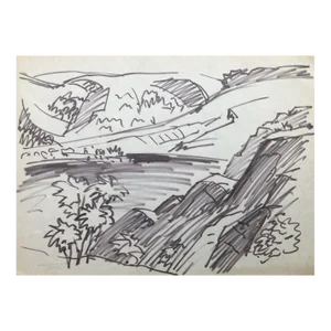 1950s Henry Gasser Landscape Drawing