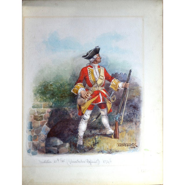 Realism Musketeer 28th Foot (Gloucestershire Regiment) 1746 in Watercolor on Paper by Clarence F. Bretherick For Sale - Image 3 of 5
