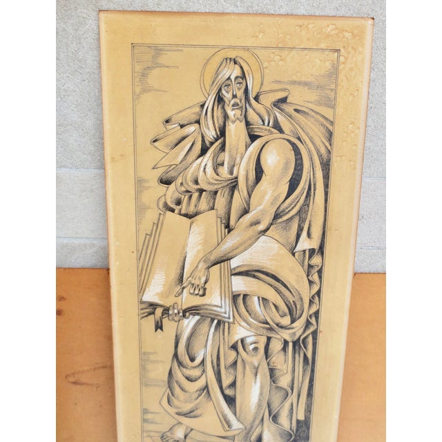Black Alex Gamburg Drawing of Moses Law Giver Late 20th For Sale - Image 8 of 12