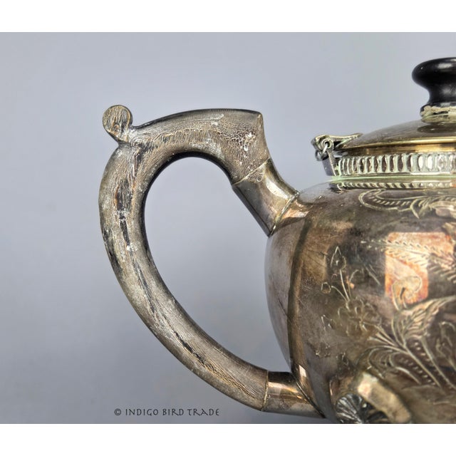 Antique Victorian Silver Plated Tea Set of 3 - Teapot Creamer and Sugar Bowl With Lid For Sale In Greenville, SC - Image 6 of 14