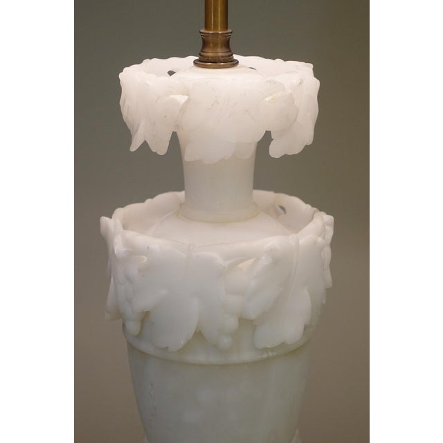 1930s 1930s XL Neoclassical Carved Urn Grapes Leaves Alabaster Marble Brass Table Lamp Italy For Sale - Image 5 of 13