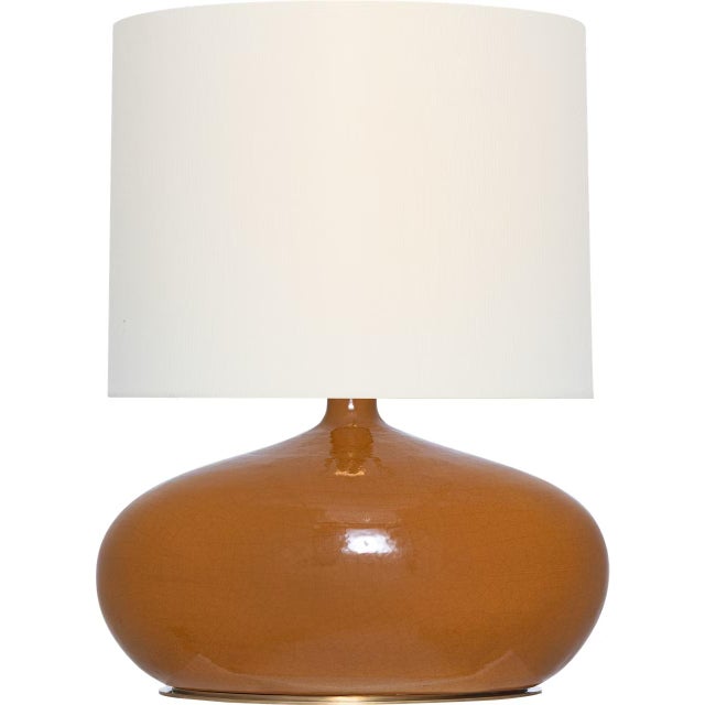 Transitional Thomas O'Brien by Visual Comfort Signature Olinda 24" Low Table Lamp in Crackled Sienna with Linen Shade For Sale - Image 3 of 3