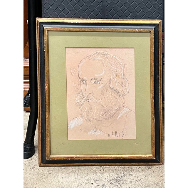 Mid 20th Century Signed 19th Century Profile Portrait Drawing of a Bearded Man For Sale - Image 5 of 6