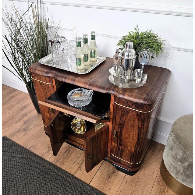 Mid-Century Art Deco Italian Burl Walnut and Mirror Mosaic Dry Bar Cabinet, 1960s For Sale - Image 4 of 13