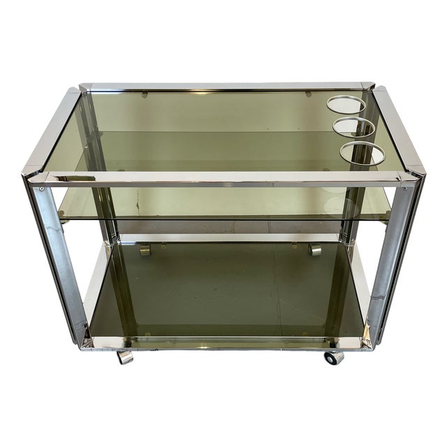Space Age Chrome and Smoked Glass Bar Cart, 1970s For Sale