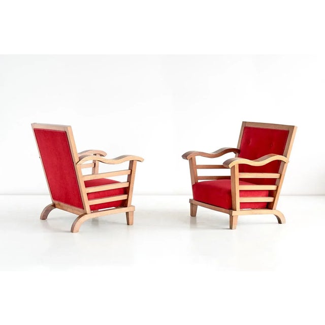 Wood Set of French Oak & Elm Armchairs by Marguerite Dubuisson, 1947 For Sale - Image 7 of 10