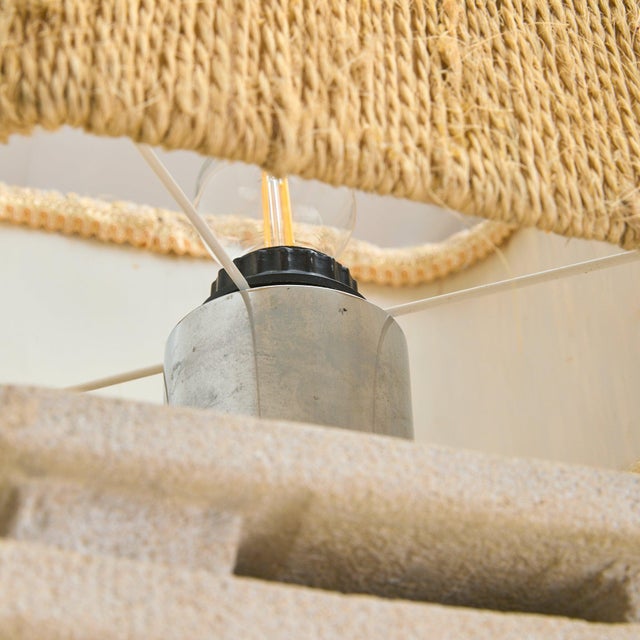 White French Limestone Table Lamp with Shade by Albert Tormos, 1970s For Sale - Image 8 of 11