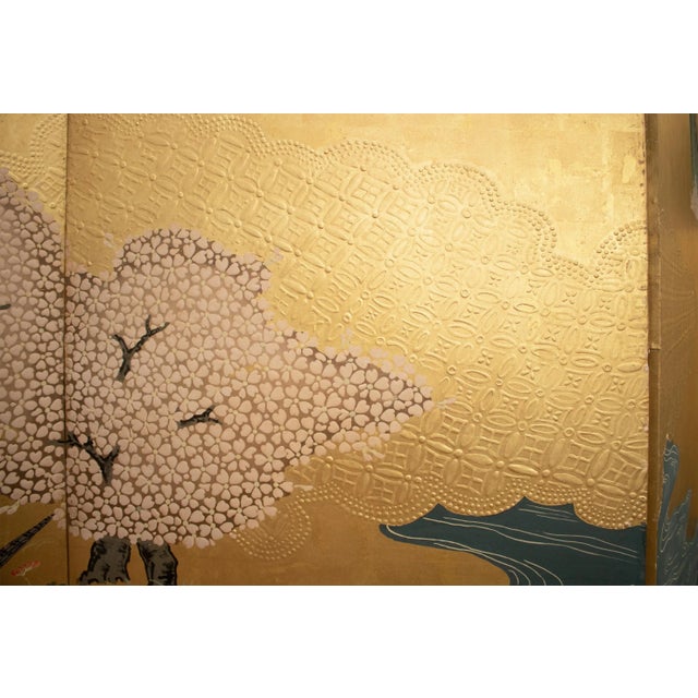 XL Shōwa Era Japanese Gold Leaf & Maki-E 6-Panel Byobu Screen For Sale In Dallas - Image 6 of 12